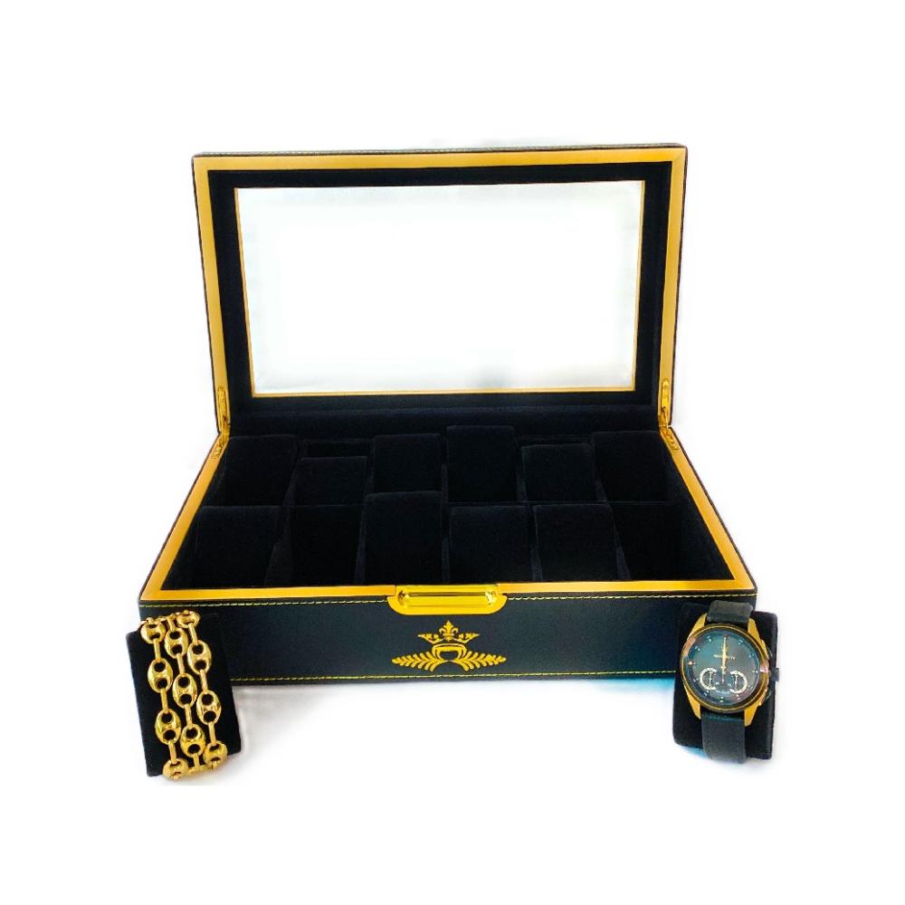 Boîte à montres 12 Compartiments en cuir véritable / Présentoir à bijoux Resistant / Ecrin a montre / Coffret de rangement montre / Accessoire pour vos bij
